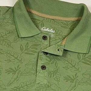 Cabela's Mens XL Polo Shirt Green Floral Tropical Short Sleeve Dadcore Vacation